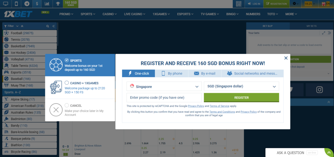 1xBet - Betting site that accept Grabpay